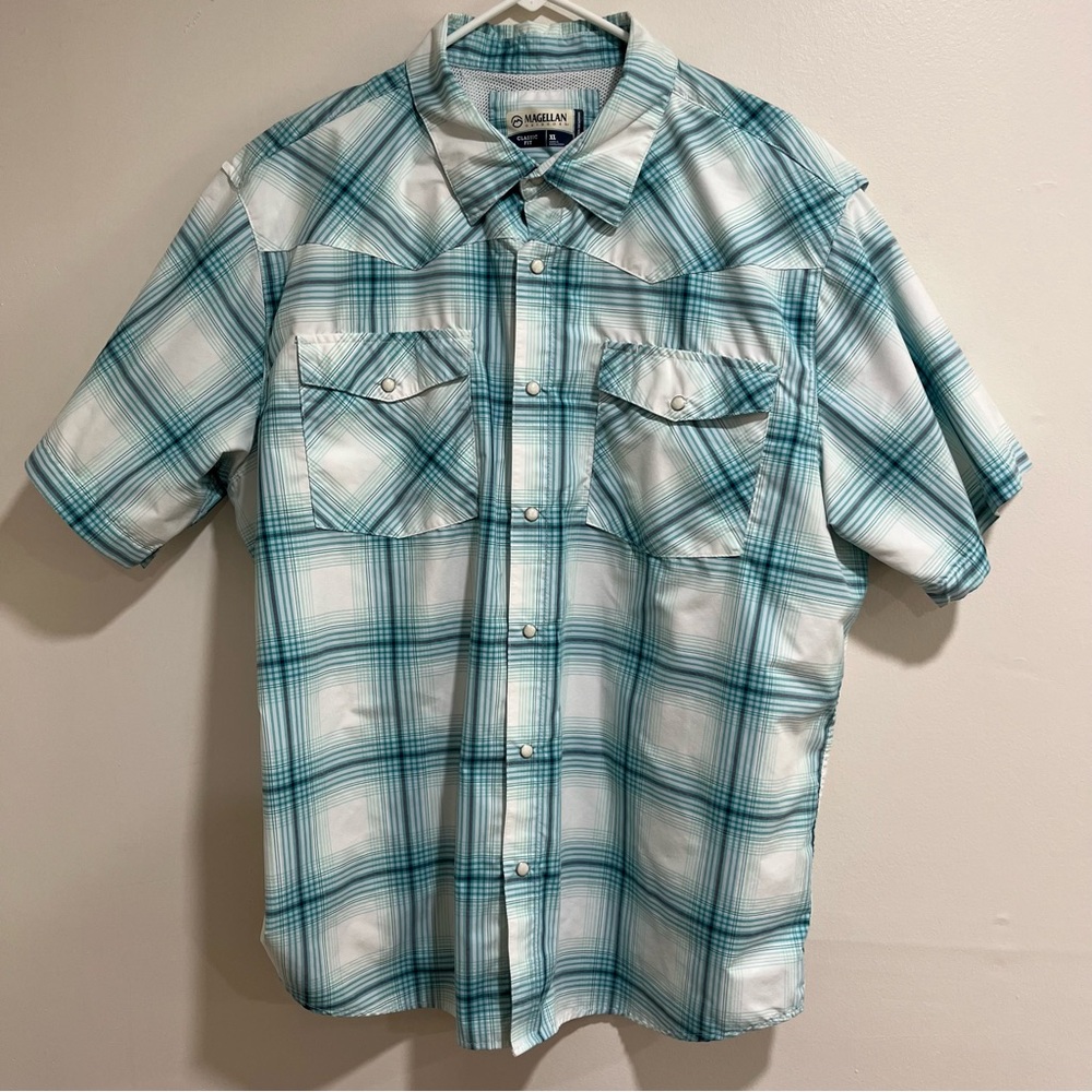 Magellan Outdoors Plaid Shirt - Blue and White
